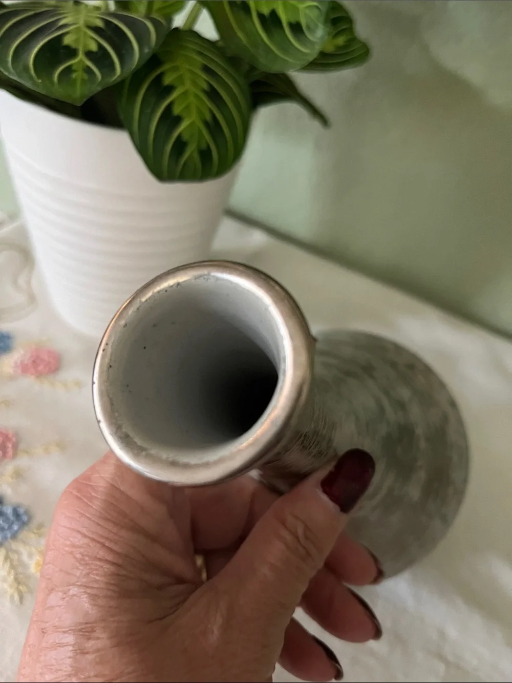 Vintage Stangl Colonial Silver 4050 Hand Painted MCM Pottery Vase 8”